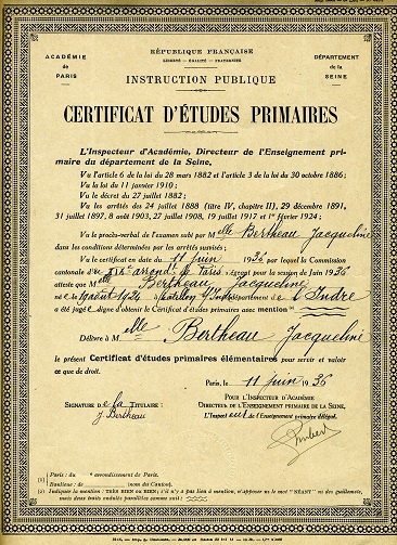 Certificat d'études primaires (collection musée de l'école de bothoa)