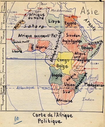 Carte de l'Afrique - Cahier d'éléve (collection musée de l'école de bothoa)